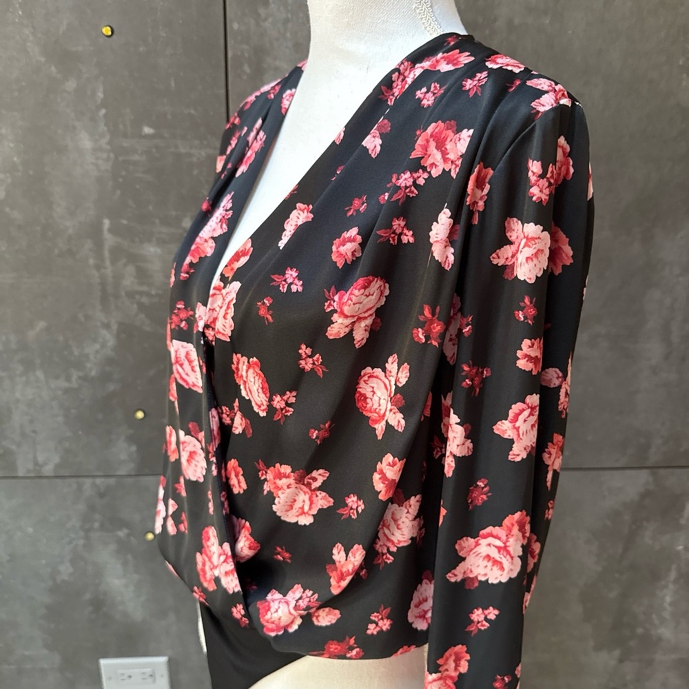 Favorite Daughter Black and Pink Floral Bodysuit size M